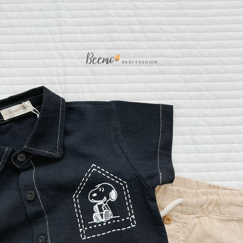 Áo sơ mi Beemo vải đũi thấm hút mồ hôi in hình Snoopy mặc hè 2 màu cho bé trai,bé gái từ 1 đến 6 tuổi 22052AHH