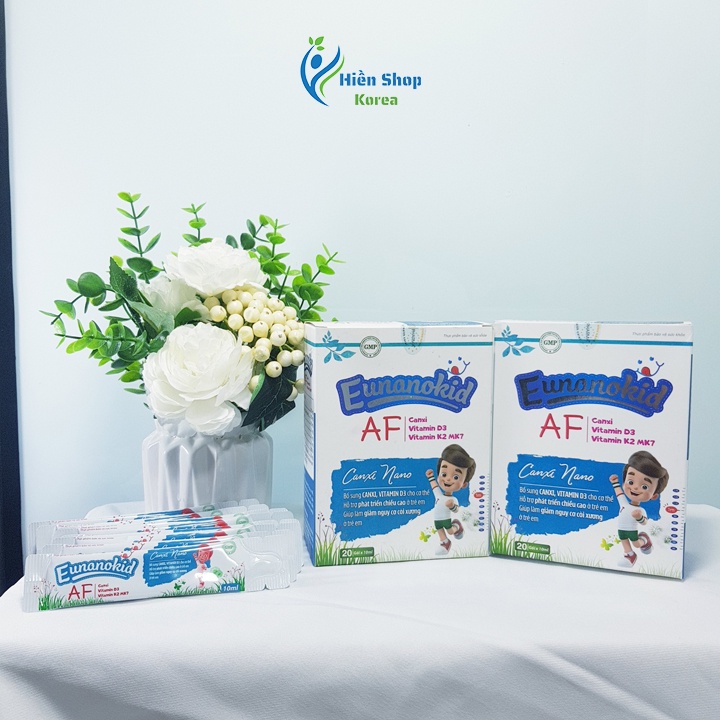 Canxi cho bé và vitamin D3 k2 mk7  Eunanokid AF tăng cường hấp thụ canxi, giúp xương răng chắc khoẻ, giảm còi xương