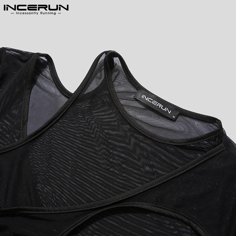 Áo liền quần INCERUN ôm dáng tay dài thiết kế rỗng xuyên thấu quyến rũ cho nam