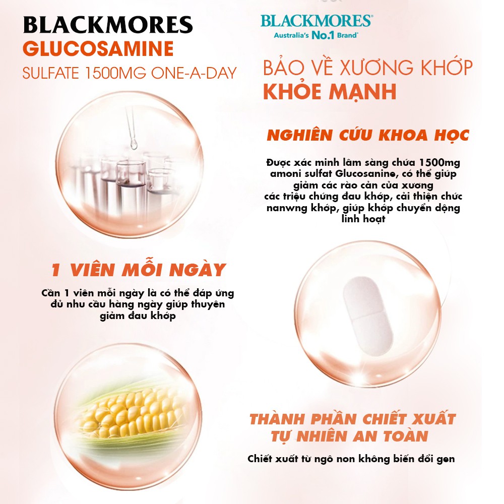 [Chính hãng Úc] Viên uống bổ xương khớp Glucosamine 1500mg Blackmores 150 viên - Date mới