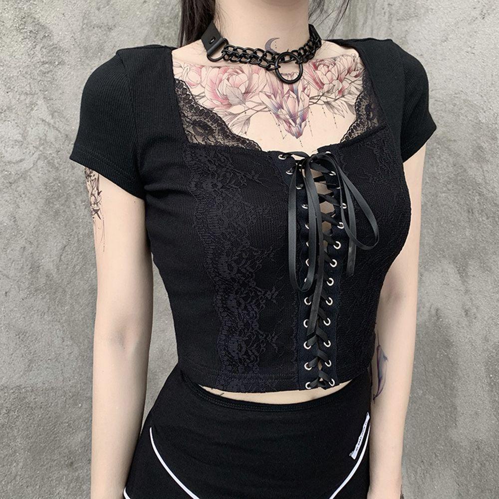 Áo Thun Nữ Cổ Chữ V Màu Đen Gợi Cảm