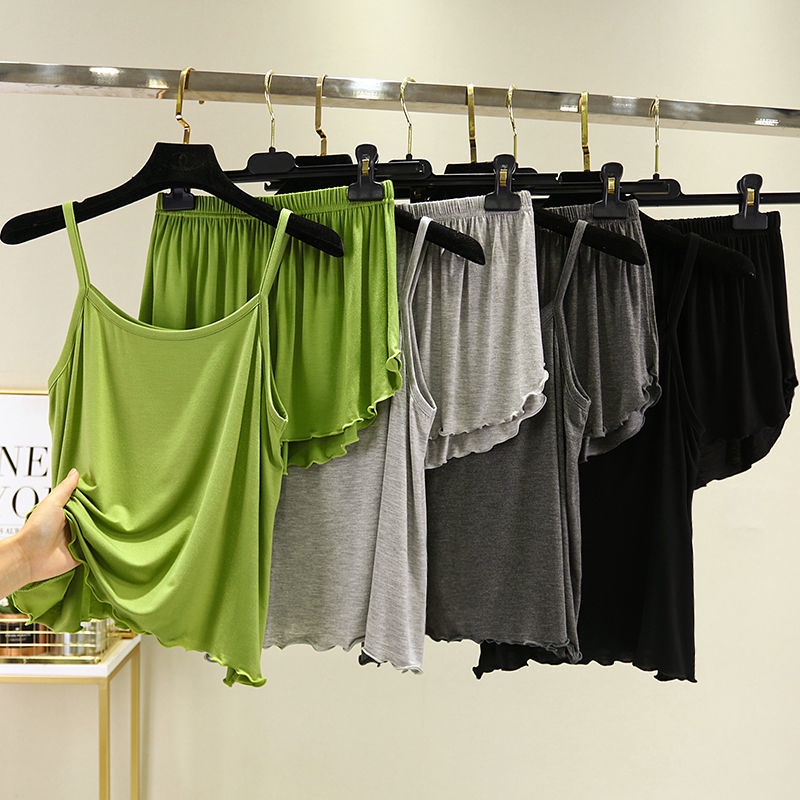 Bộ Đồ Ngủ Hai Mảnh Gồm Áo Hai Dây Và Quần Short Mỏng Thời Trang Mùa Hè Cho Nữ