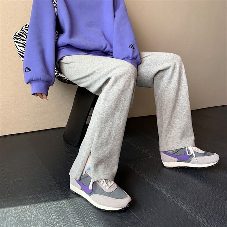 Quần thể thao ống rộng lưng cao màu đơn sắc cá tính thời trang Thu Đông cho nữ