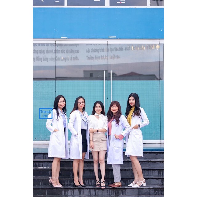 Áo Blouse trắng nữ dài tay - áo blouse bác sĩ, dược sĩ, phòng thí nghiệm - Hàng nhập khẩu