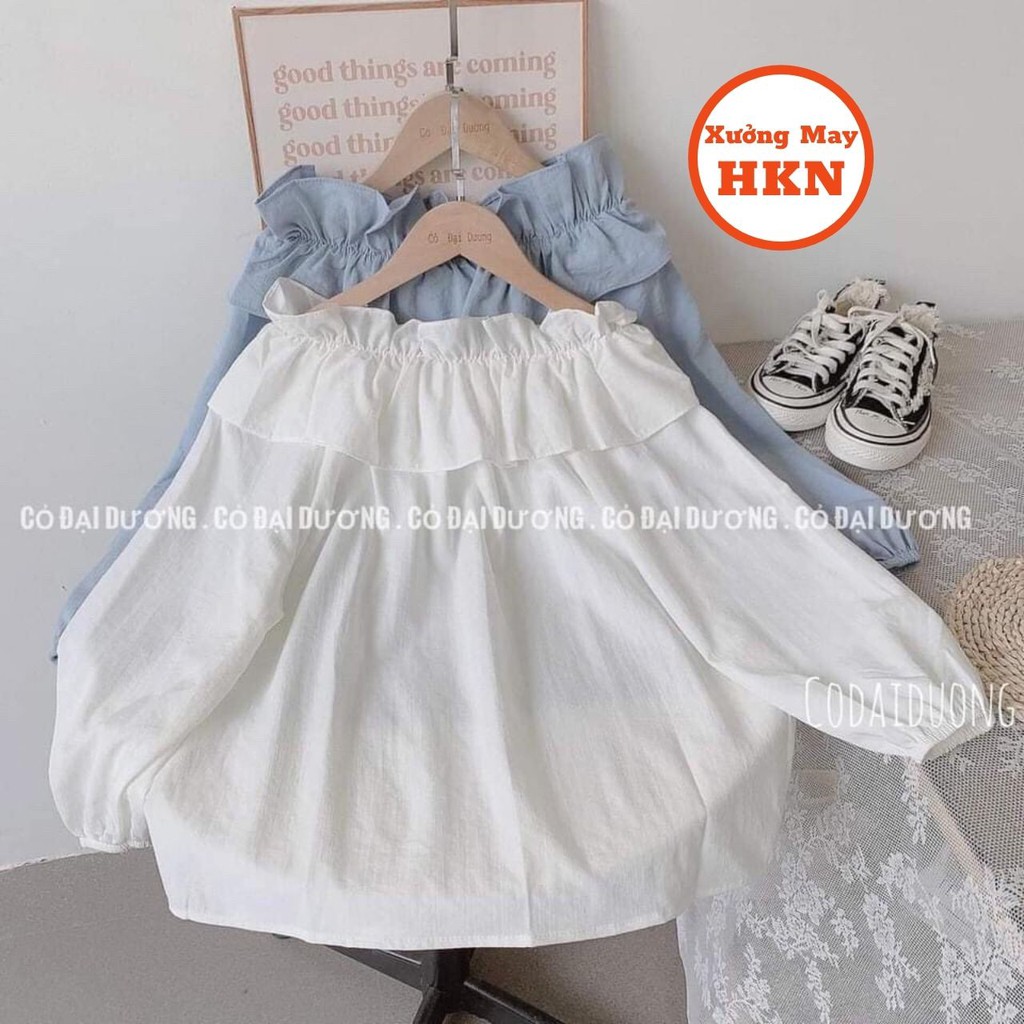 Áo Trễ Vai Nữ Bèo Tầng Chun Tay Vải Đẹp Mã 446 Xưởng May HKN