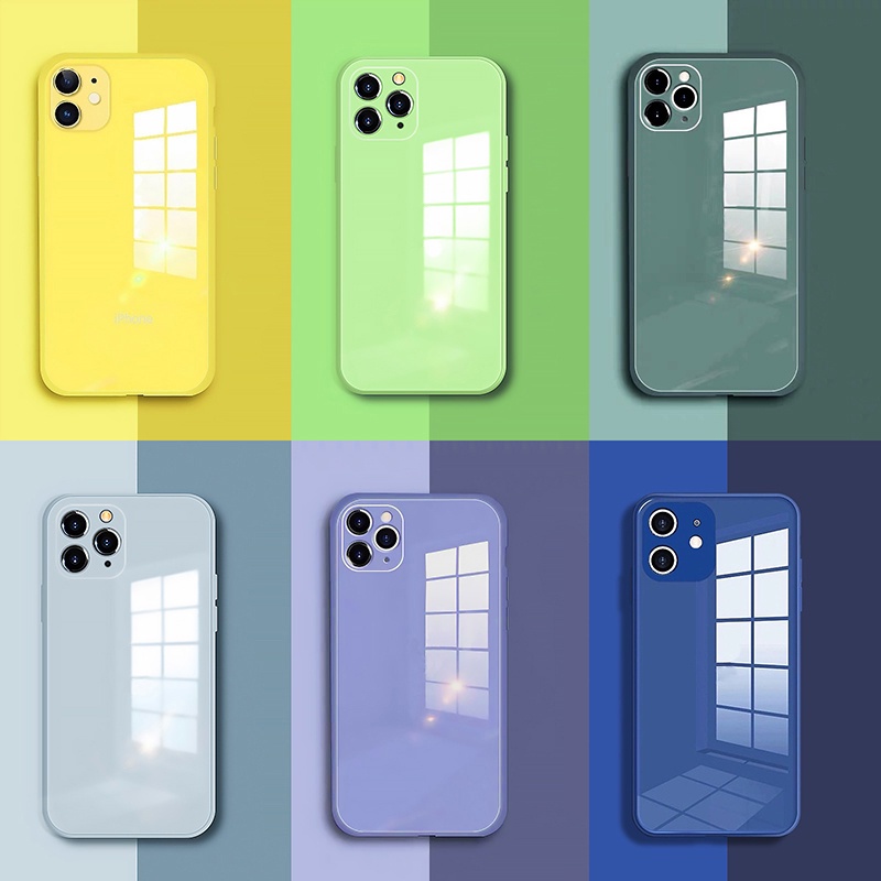 Ốp Điện Thoại Mặt Kính Viền Silicon Dẻo Cho iPhone 11 Pro Max 11Pro 11 13 12 Mini X XR XSMax 7 8 Plus + SE 2020