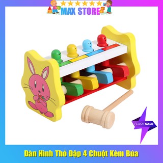 [Tặng Đất Nặn Thái Lan] Bộ Đàn Hình Thỏ Đập 4 Chuột Bằng Gỗ Cho Bé