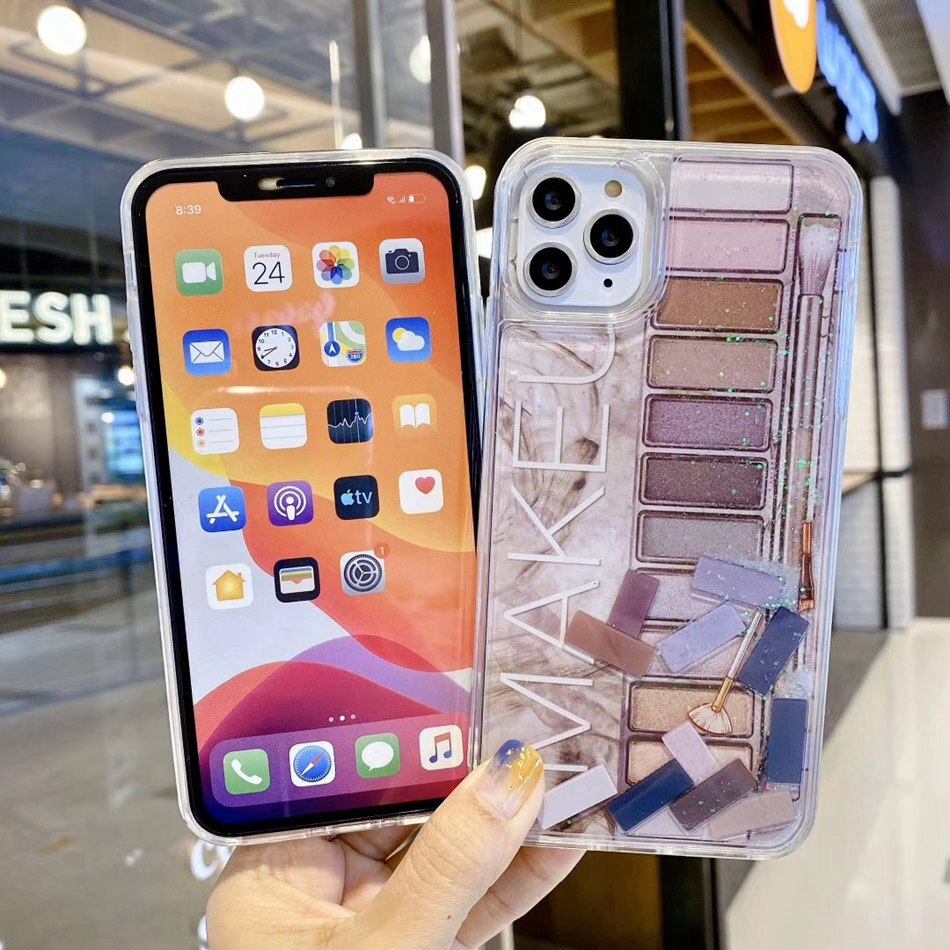 Ốp điện thoại in hình bảng phấn trang điểm cát chảy kim tuyến cho IPHONE 7 8 PLUS X XS XR XS MAX 11 PRO MAX SE 2020