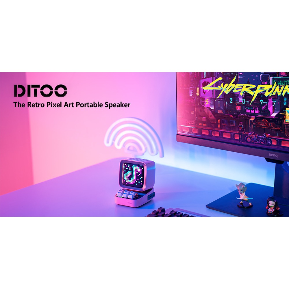 Divoom Ditoo-Plus Retro Pixel Art Loa Bluetooth di động Đồng hồ báo thức Bảng hiển thị LED