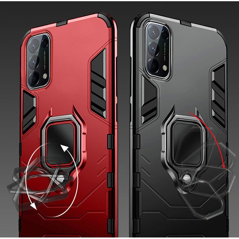 Ốp lưng oppo a74 4g, a74 5g, a95 4g Ironman chống sốc kèm iring chống lưng