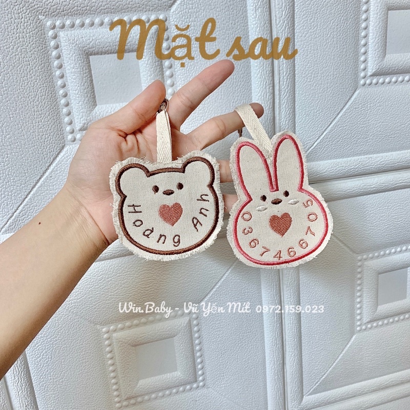 Name tag hình gấu thỏ thêu tên cực xinh