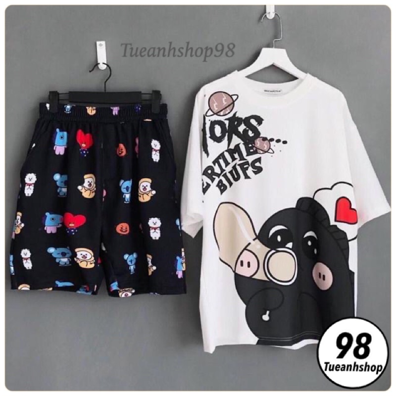 [RẺ VÔ ĐỊCH] SET ĐÙI ÁO COTTON 3D CARTTON + QUẦN SHORT - BỘ QUẦN ÁO NỮ PHOM RỘNG