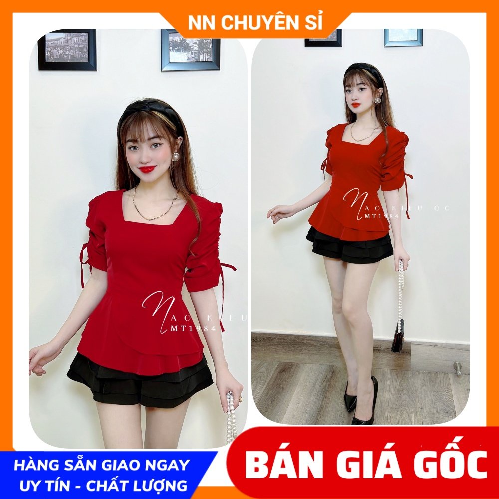 Áo kiểu công sở nữ đơn giản chất vải mềm mịn mát phối tầng tay rút dây dễ thương MT1984