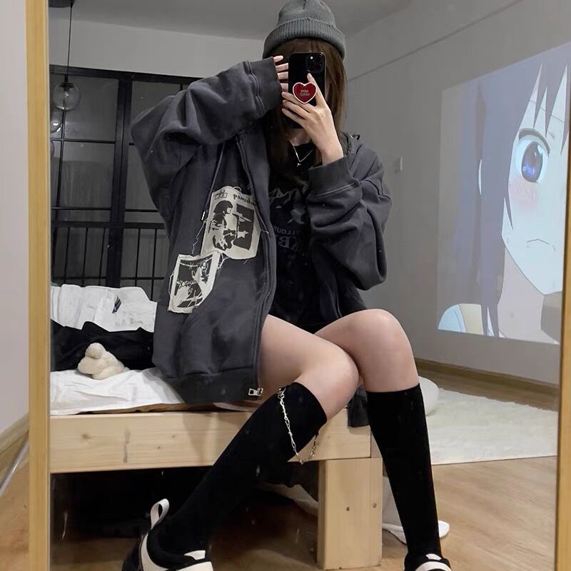 Áo hoodie zip nữ form rộng dày dặn chất nỉ bông 2022, hoodie zip nữ màu xám