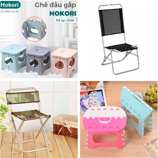GHẾ XẾP GỌN, GẤP GỌN INOX LƯNG THẤP, CAO, NHỰA CÓ QUAI, HOKORI 2058, DU LỊCH