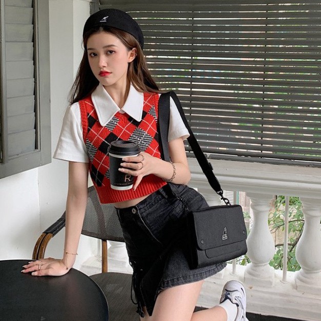 Áo Gile Len Taobao, Áo Len Nữ Dáng Ngắn Cao Cấp ULZZANG Cổ Tròn Phong Cách Hàn Quốc Trẻ Trung