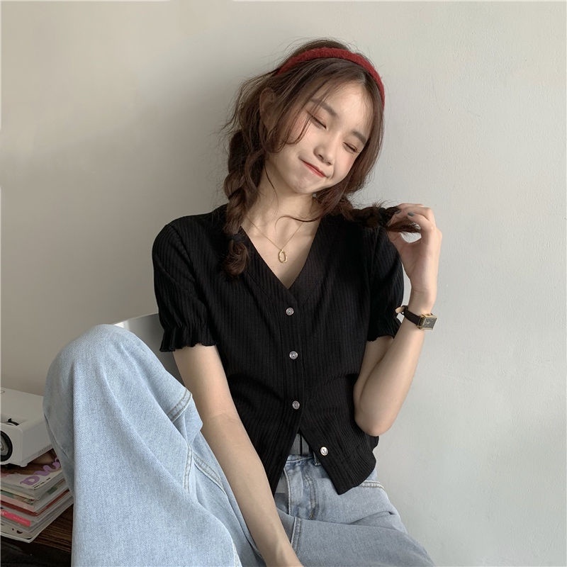 Áo Thun Tay Ngắn Màu Trơn Đơn Giản Cho Nữ 185295 Áo Thun Cổ Chữ v Form Rộng Kiểu Dáng Đơn Giản