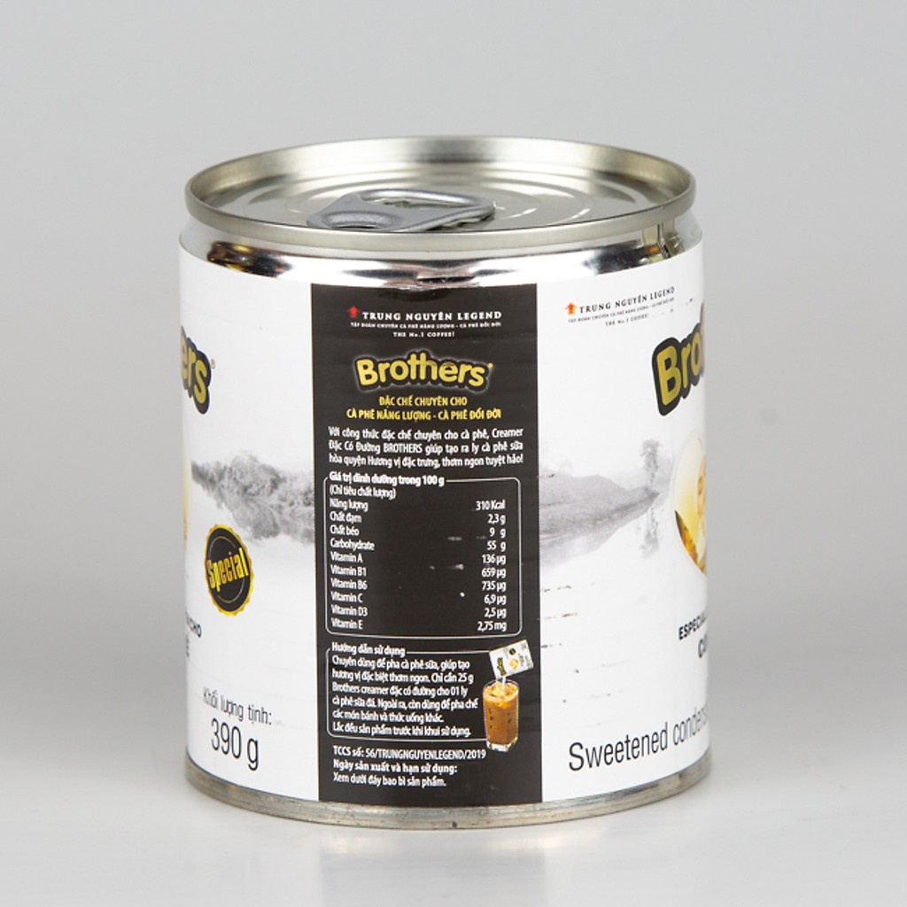 Sữa đặc có đường lon nắp giật Brothers 390gr - Trung Nguyên chính hãng