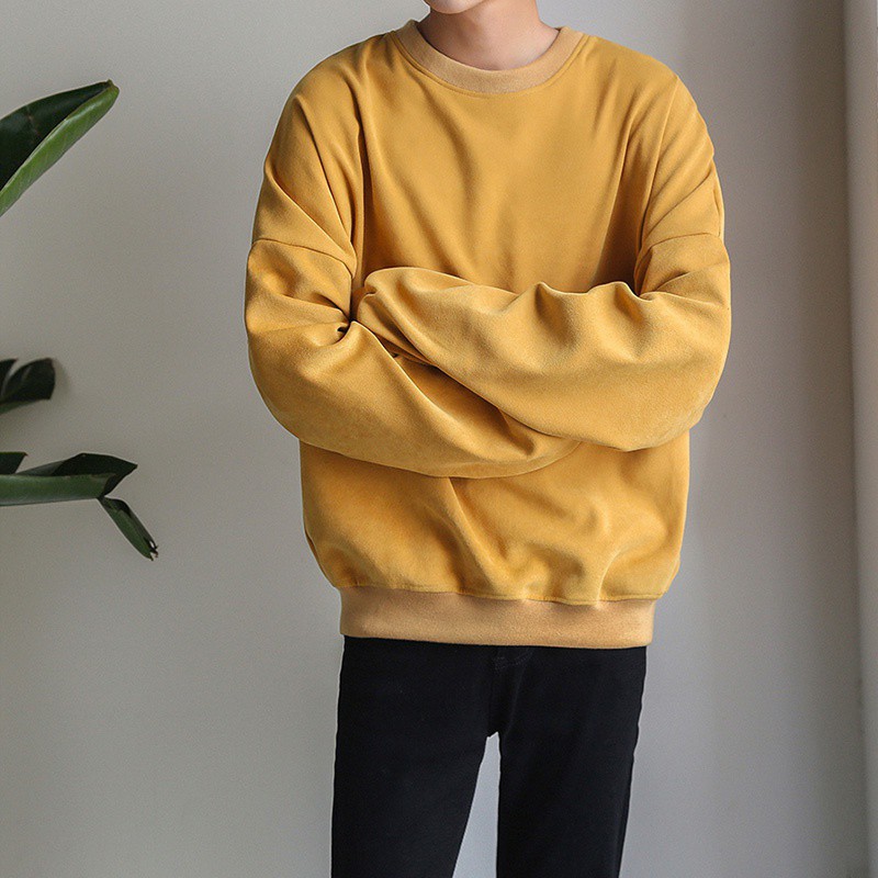 thun ngắn tay thun Áo sweater tay dài size lớn màu trơn cho nam