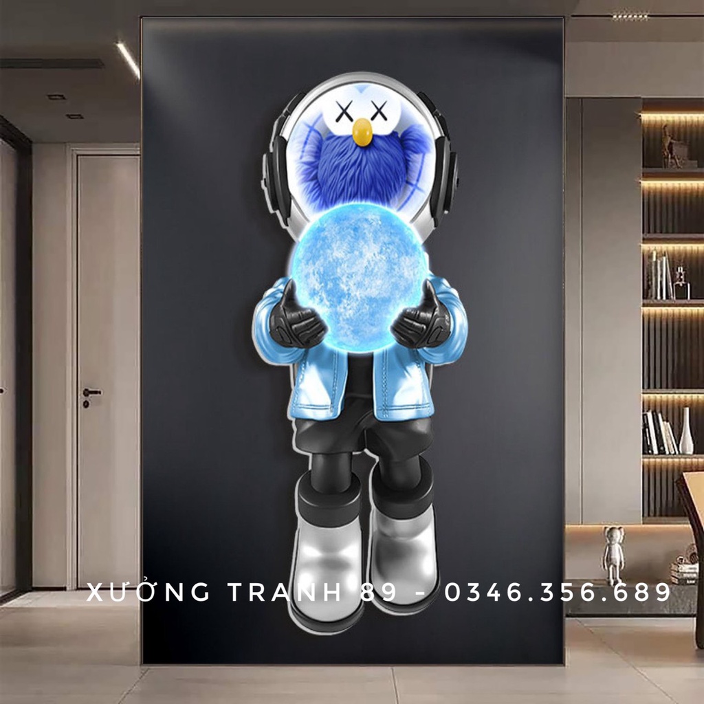 KT 60x90cm, Tranh Tráng Gương Gấu Phi Hành Gia/ Bearbrick/ Tranh Treo Tường /Game/ Gaming / RObot /Tranh Trang Gương
