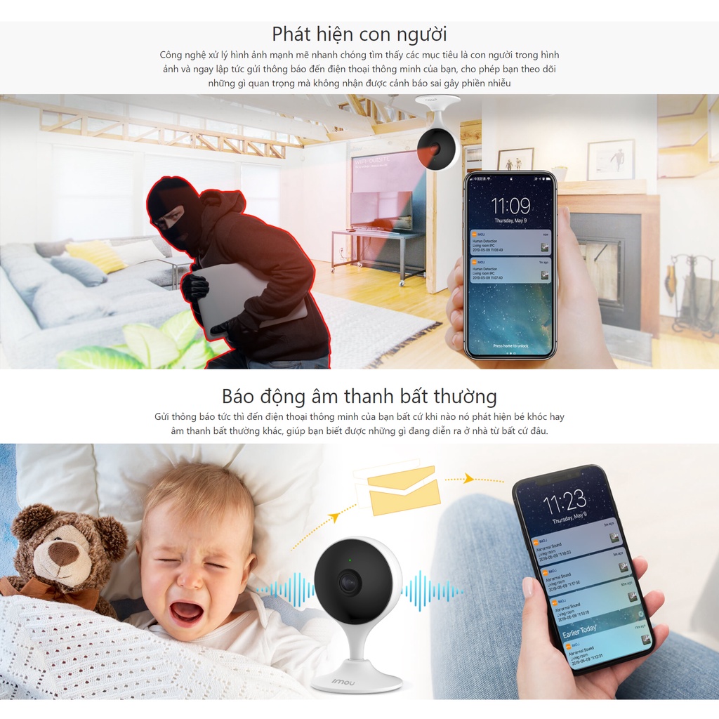Camera Wifi Trong Nhà, Camera Giám Sát Imou Cue 2E-D 1080P - Hình Ảnh Rõ Đẹp Và Sắc Nét, Nhỏ Gọn- H2Pro Tech