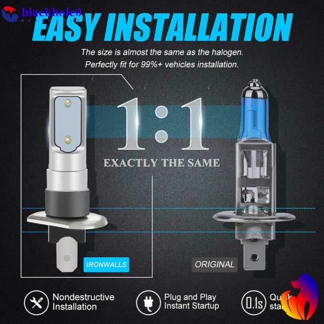 Bộ 2 Bóng Đèn Pha Led H1 6000k Siêu Trắng 55w 8000lm Chống Thấm Nước Ip68 Chuyên Dụng Cho Xe Hơi