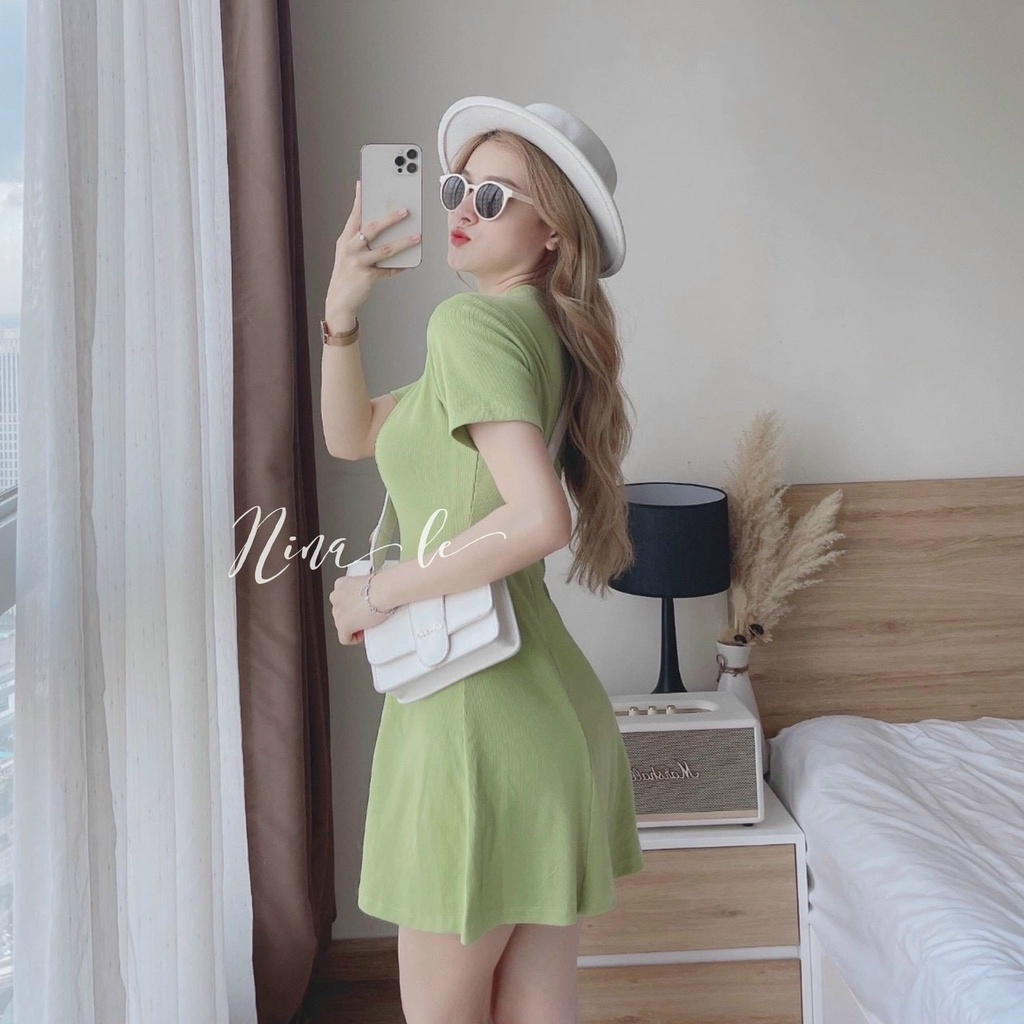 Đầm dáng ngắn tay con xinh xắn hai màu xanh hồng