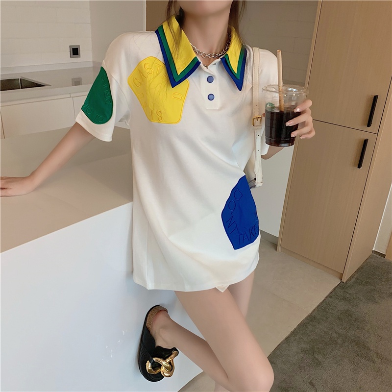 [ Mã 11FASHIONSALE1 giảm 10K đơn 50K ] Áo Thun Polo Tay Ngắn Thêu Họa Tiết Màu Sắc Tương Phản Dành Cho Nữ | BigBuy360 - bigbuy360.vn