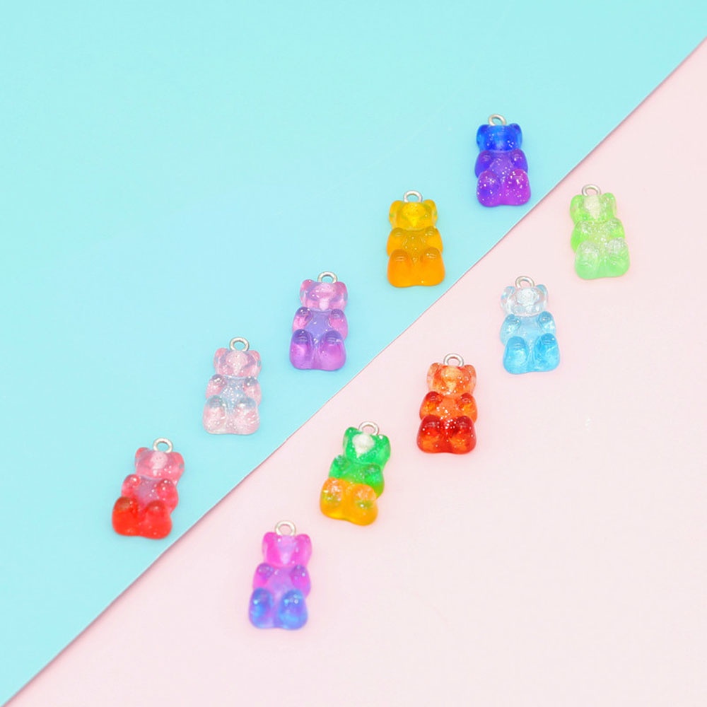 Charm Gấu kẹo dẻo màu ombre nhũ kim tuyến/ Gummy Bear/ Gấu gummy có khoen màu ombre