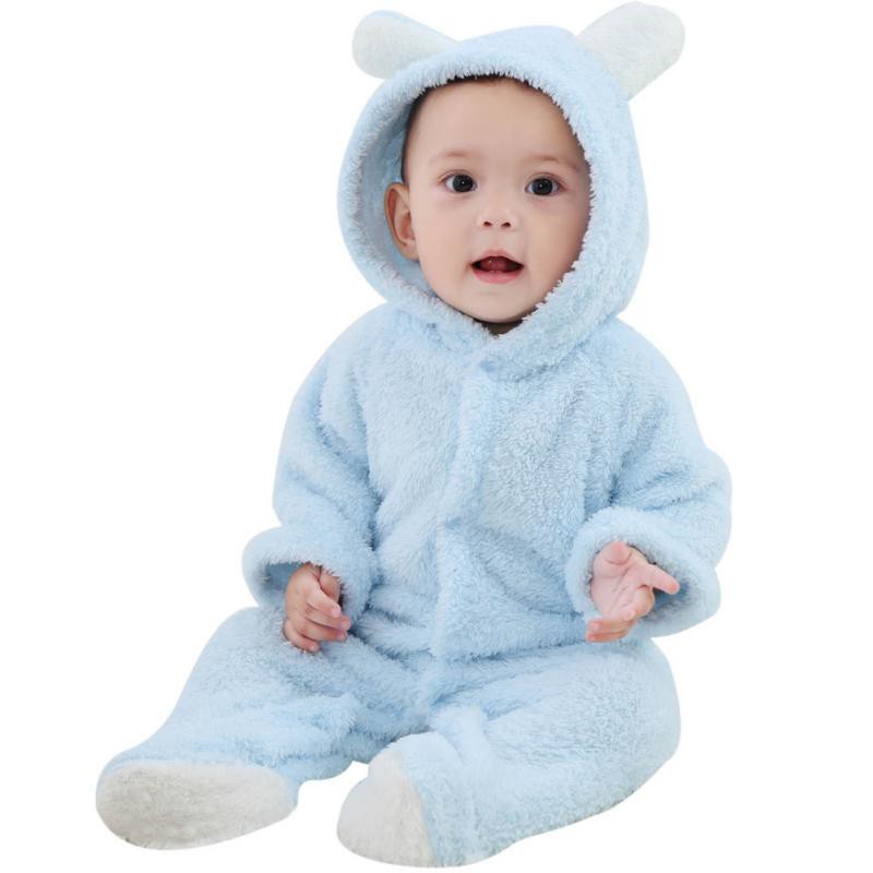 Bộ Áo Liền Quần Dài Tay Có Mũ Phối Lông Ấm Áp Cho Bé Sơ Sinh