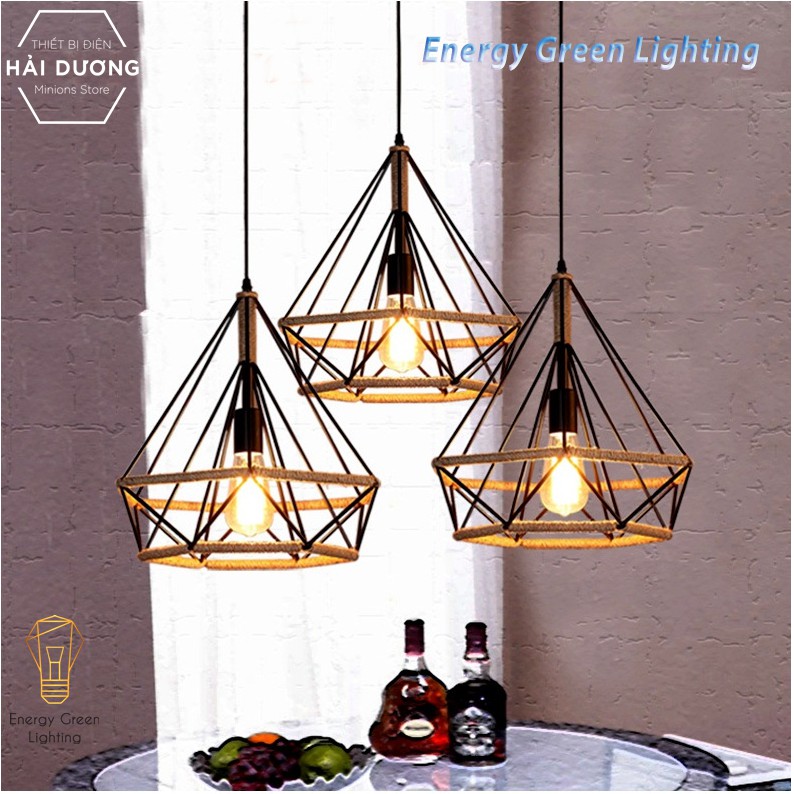 Combo 3 Đèn Thả Decor Kim Cương Quấn Dây - Đường Kính 25cm - Tặng kèm 3bóng led 3w - Energy Green Lighting