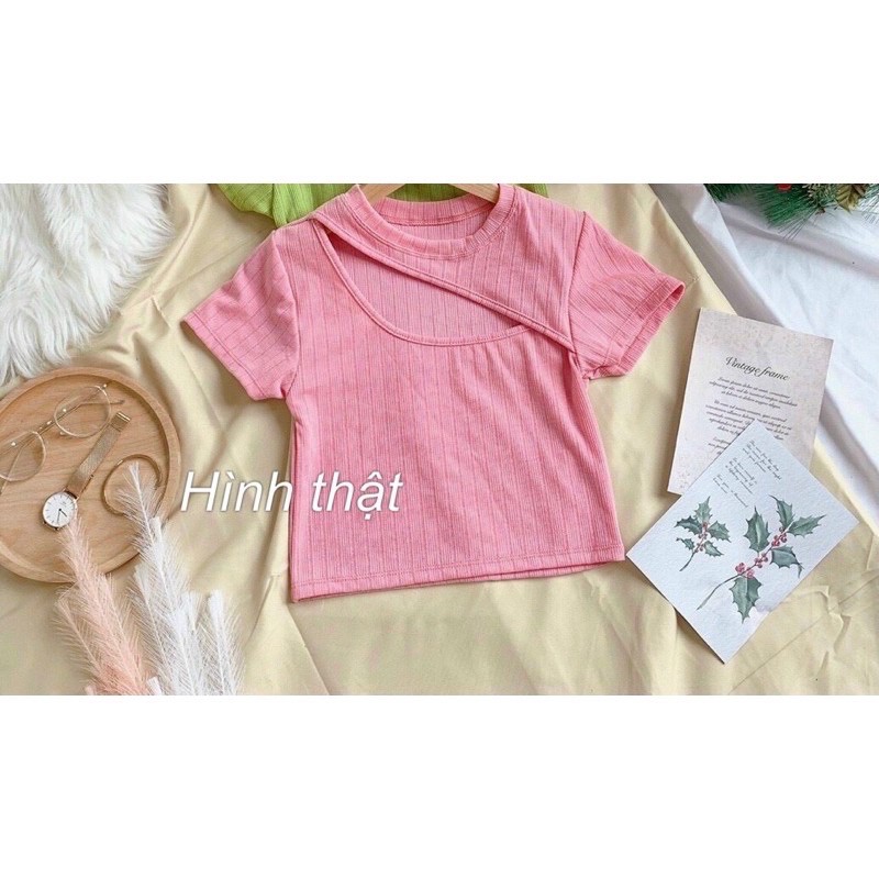 Áo croptop cut chéo cổ chất thun gân - Z7N | BigBuy360 - bigbuy360.vn