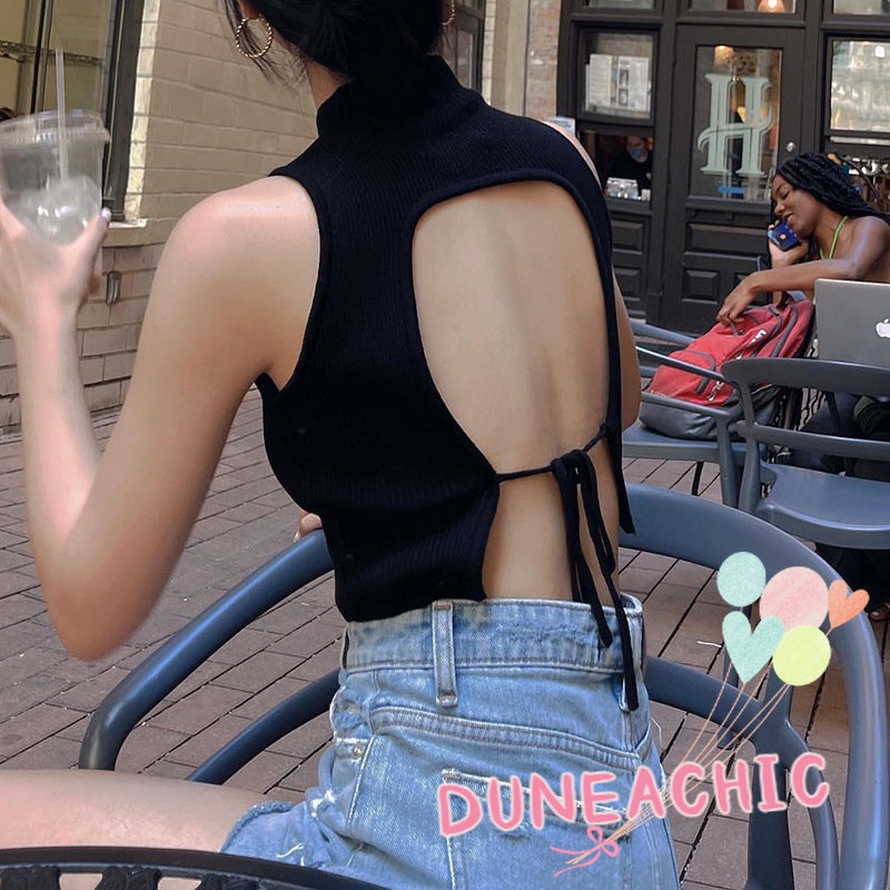 DUNEA Áo tanktop hở lưng màu trơn gợi cảm cho nữ