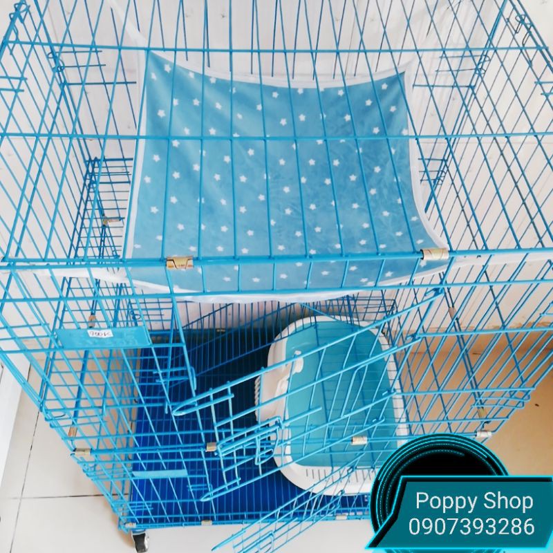 Chuồng/Lồng Sắt Sơn Tĩnh Điện Xếp 3 Tầng Màu Xanh Nước Biển Cao 1 Met Có Bánh Xe, Tặng Võng, Cho Mèo, Chim, Vẹt, Sóc