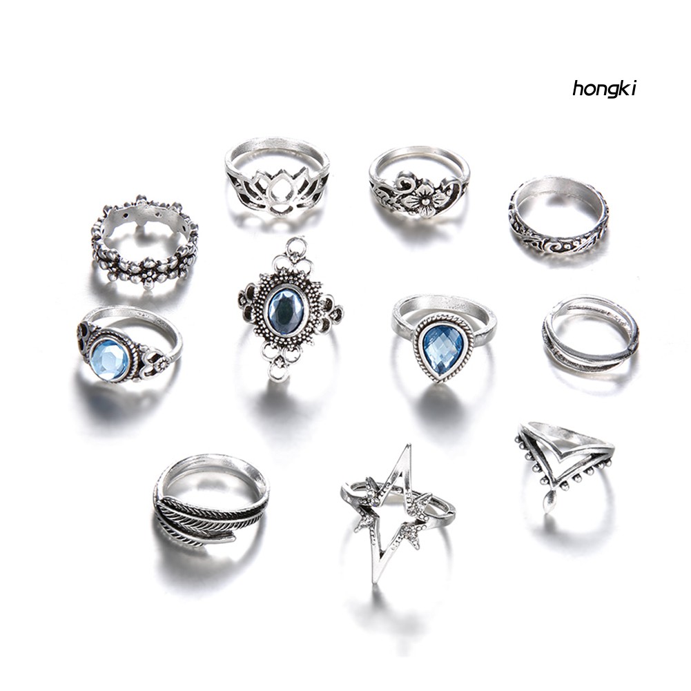 Set 11 nhẫn đeo khớp ngón tay phong cách retro dành cho nữ