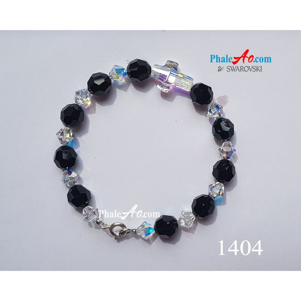 Vòng tay mân côi khóa bạc 925 - pha lê Áo cao cấp Swarovski (gồm hạt tròn, nón, thánh giá)