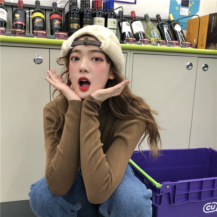 Cashmere suede Korean style round cap for women