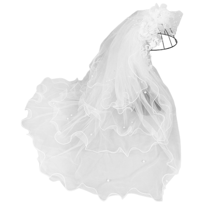 Mạng Che Mặt Vải Tuyn Mềm Mại Đính Ngọc Trai Giả 4 Lớp Phong Cách Lolita Cổ Điển Lãng Mạn Dành Cho Bạn Nữ Mặc Trong Đám Cưới