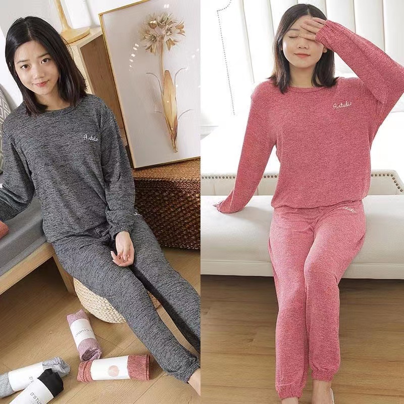(Một size ≤ 70kg) Đồ bộ nữ mặc nhà, bộ hai dây lười màu đỏ đơn giản và thanh lịch cho mùa xuân thu