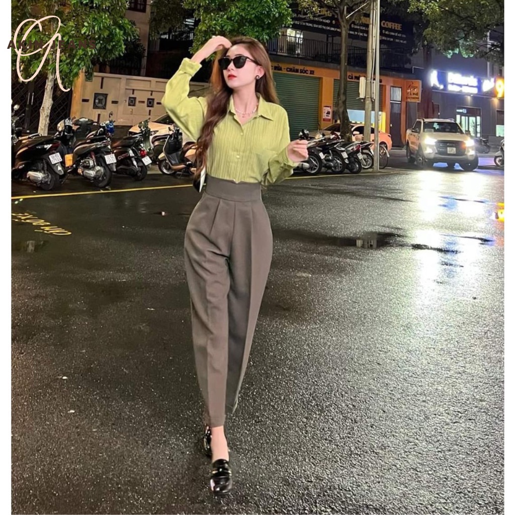 Quần Baggy Cạp Cao Akin Jeans Quần Tây Nữ Cạp V Khóa Sau Lưng Chất Vải Ruby Cao Cấp, Siêu Tôn Dáng, Bgcv