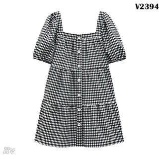 Váy bbd kẻ khuy tay bồng
