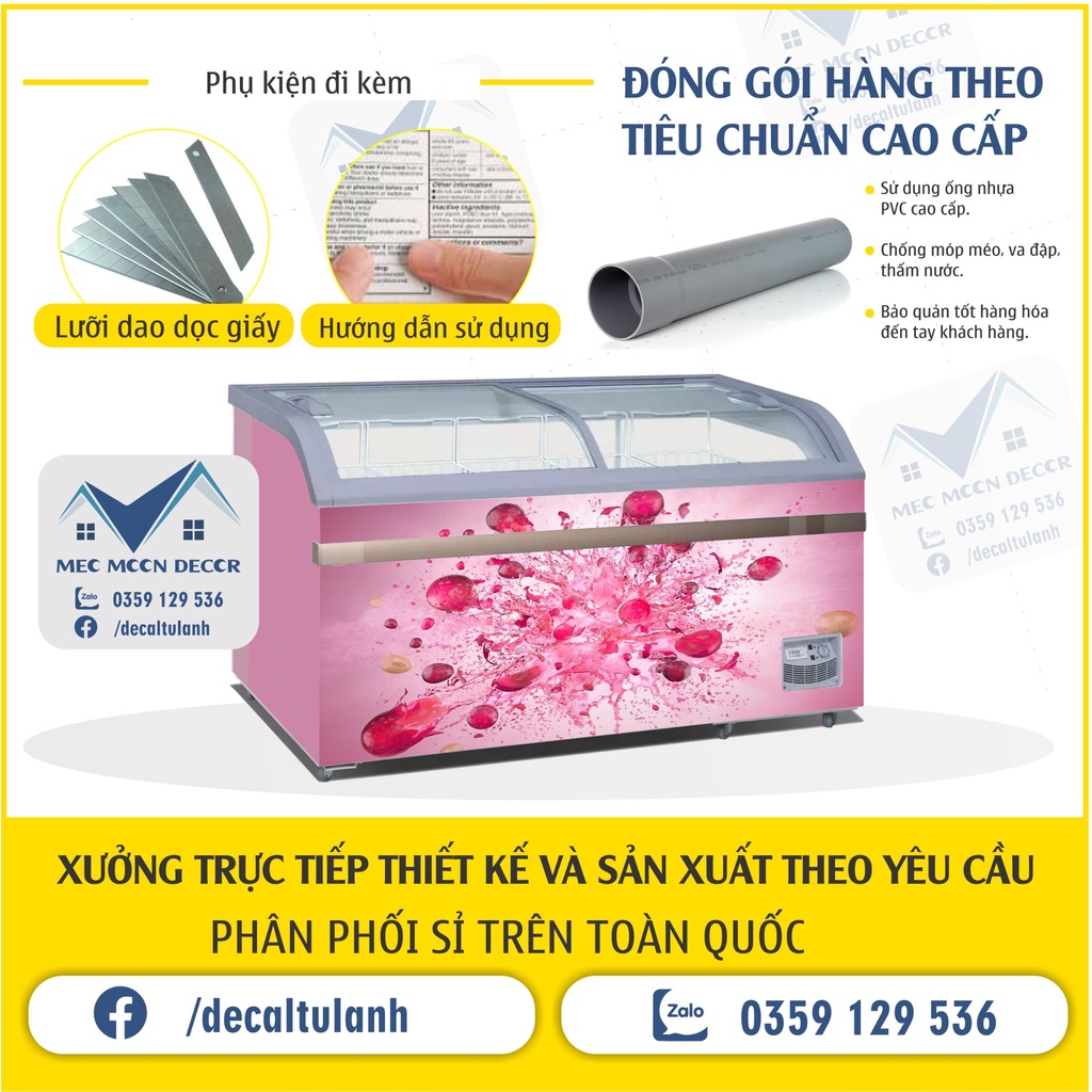 Miếng dán tủ đông - decal dán tủ đông không thấm nước mẫu mới tươi mát cho tủ dung tích dưới 400l