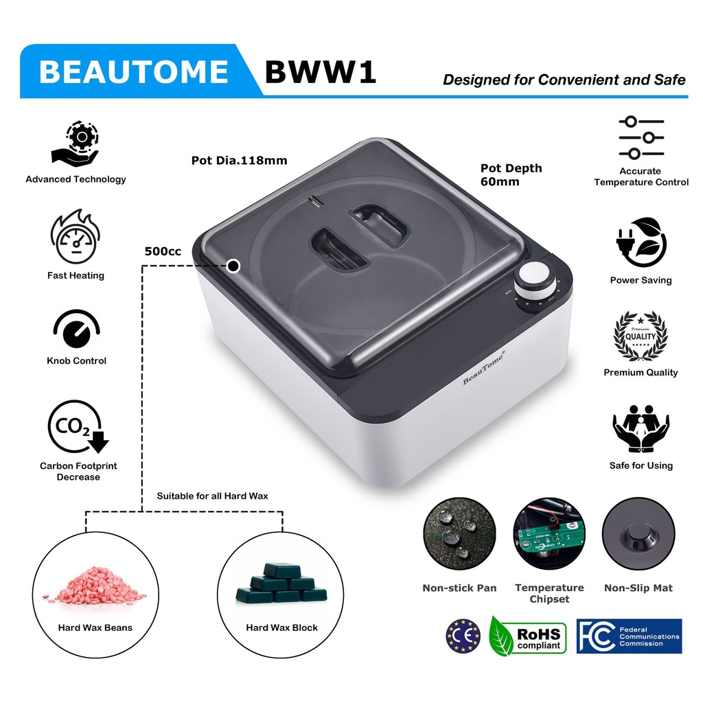 Combo Wax Lông Nồi Chống Dính Nấu Sáp - Sáp Premium Coconut - Mỡ Trăn (90ml) - 5 Que Gạt Sáp Cao Cấp