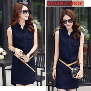 Cao cấp đầm jean túi phối dây kéo 2840