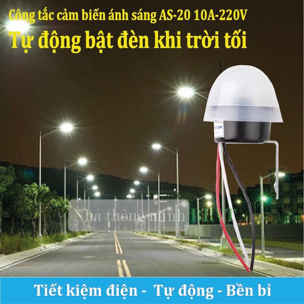 Công tắc cảm biến ánh sáng 220V tự động bật đèn khi trời tối, tắt đèn khi trời sáng [AS-20]