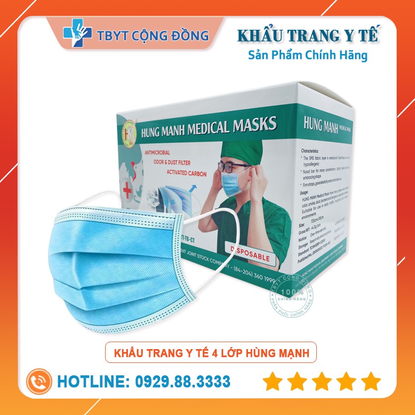 Khẩu Trang Y Tế 4 Lớp HÙNG MẠNH ( TBYT CỘNG ĐỒNG )