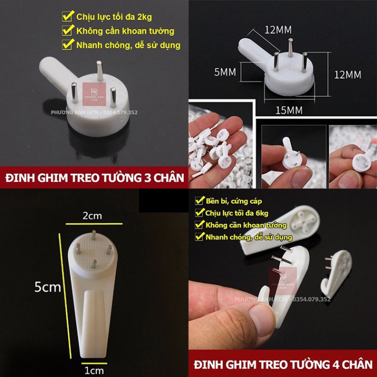 Đinh Ghim Tường 3 Chân, 4 Chân Treo Tranh Ảnh, Đồng Hồ  - Móc Treo Đồ Đóng Tường 3 Chân, 4 Chân Không Cần Khoan nk032