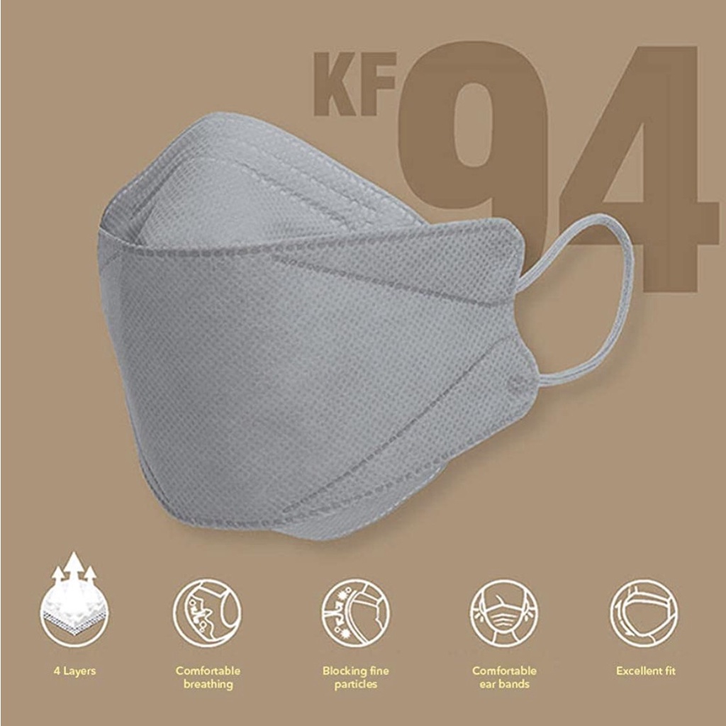 Combo 10-50 chiếc Khẩu trang KF94 4D màu xám công nghệ cao Hàn Quốc 4 lớp chống bụi mịn và kháng khuẩn