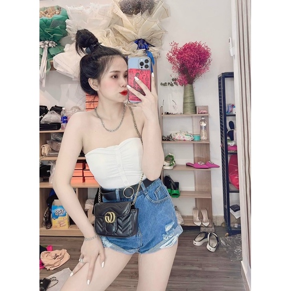 Áo ống nhún đính nút có mút ngực xịn sò, hàng siêu hot, chất pozip loại 1 co giãn tốt