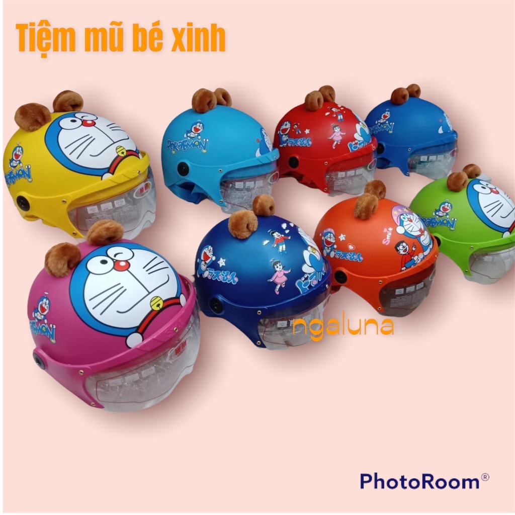 Mũ bảo hiểm cao cấp có kính cho bé - Hình DORAEMON ( 18 THÁNG - 2,5 TUỔI ) LÓT MÀU